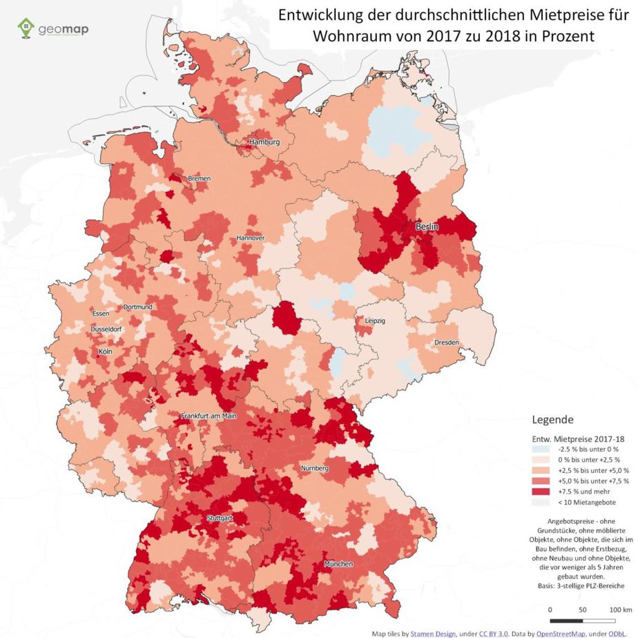Deutschlandweit steigende Mietpreise - GeoMap